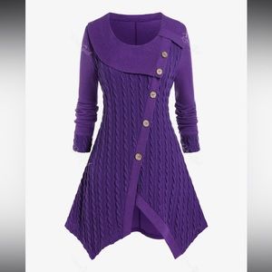Rosegal Purple Asymmetrical Button Sweater